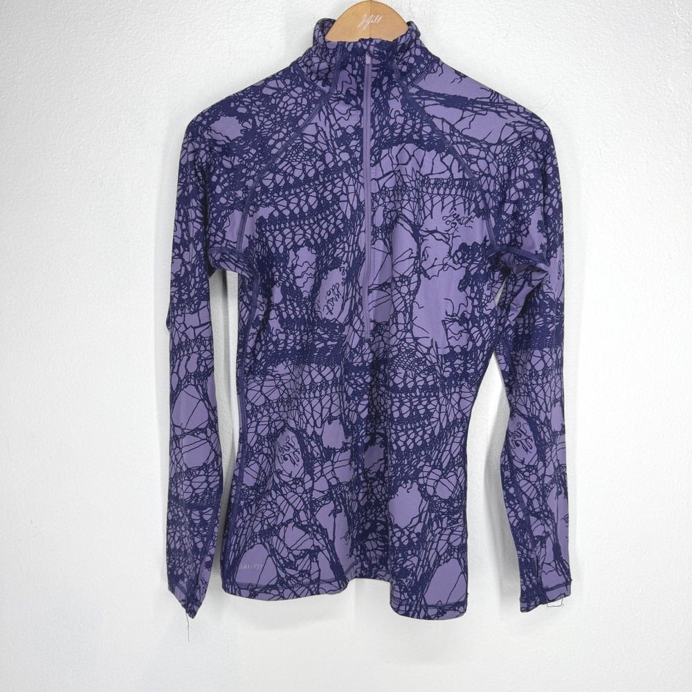 Nike Pro Dri-FIT Purple Lace Print Quarter Zip Fleece Pullover Size M Athleisure
